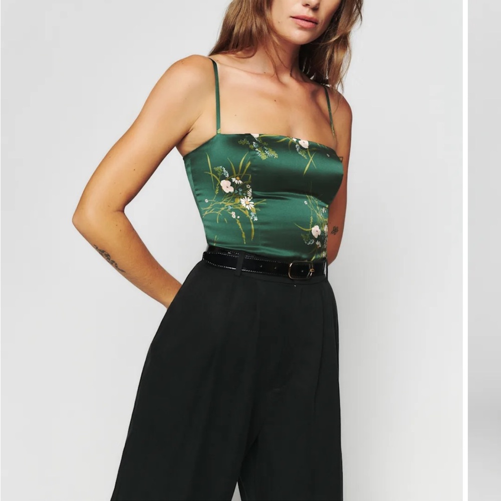 Reformation Green Floral Tank Top